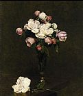 Henri Fantin-latour Canvas Paintings - White Roses and Roses in a Footed Glass
